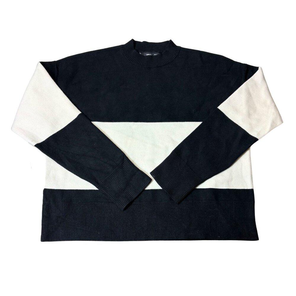 Mango Women’s Black & White Round Neck Sweater – Size XS